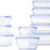 Amazon Basics Airtight Glass Food Storage Container Set with BPA-Free & Locking Plastic Lids, 14 Pieces (7 Containers + 7 Lids), Clear